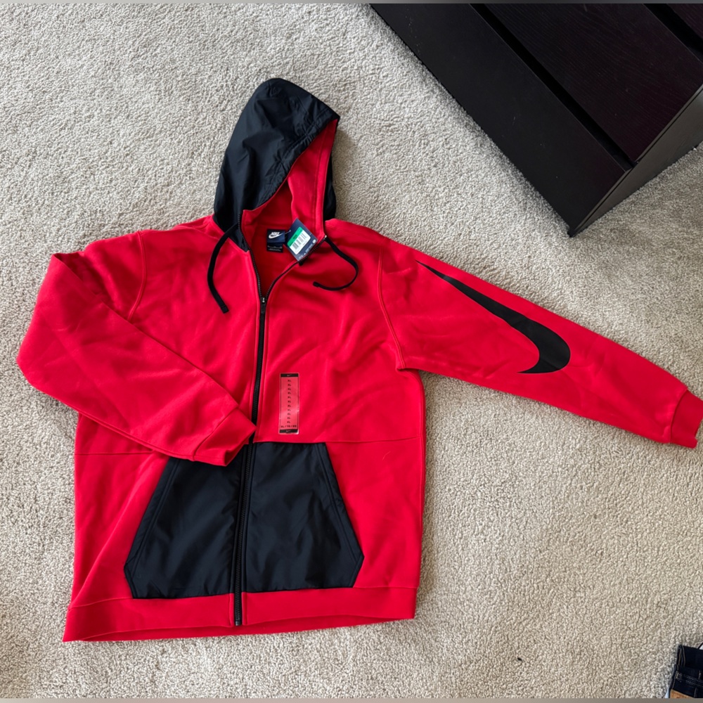 Nike Red and Black Zip-Up Hoodie